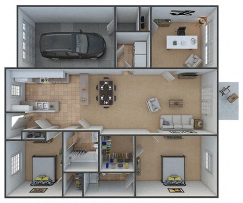 Floor plan for 3 beds, 2 baths, 1236 sqft